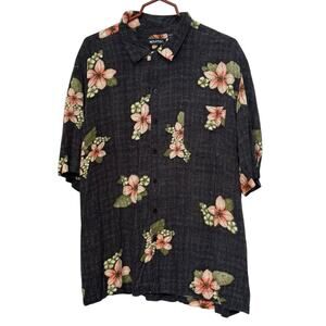Puritan 2XL Mens Tropical Hawaiian Beach Shirt Black With Floral Pattern XXL